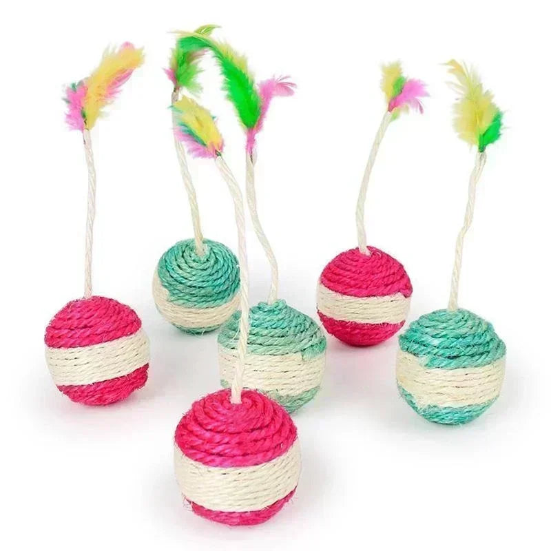 Cat Scratching Ball Toy – Interactive Sisal Feather Ball for Kittens & Cats