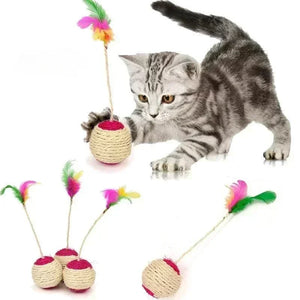 Cat Scratching Ball Toy – Interactive Sisal Feather Ball for Kittens & Cats