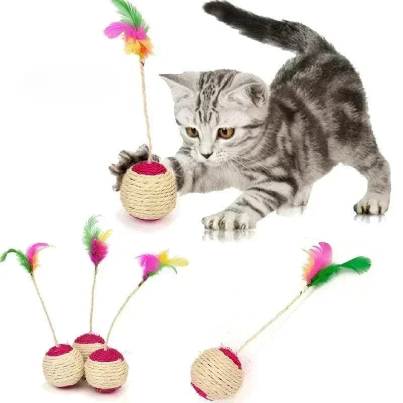 Cat Scratching Ball Toy – Interactive Sisal Feather Ball for Kittens & Cats