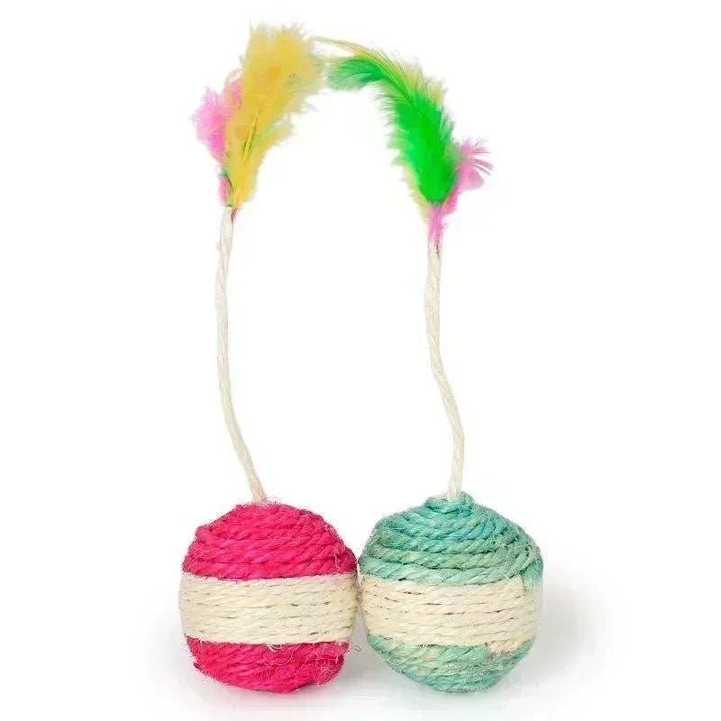 Cat Scratching Ball Toy – Interactive Sisal Feather Ball for Kittens & Cats