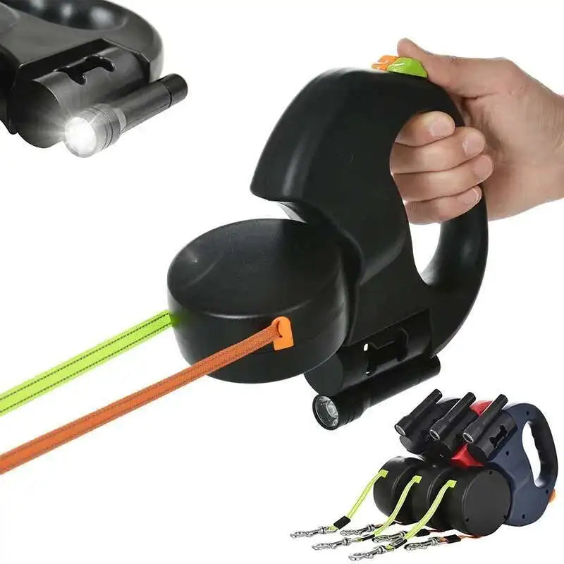 Dual Dog Leash with Tangle-Free Swivel & LED Light