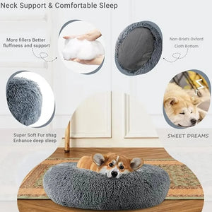 Round Calming Dog Bed  – Plush Washable Pet Sofa For Dogs