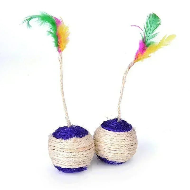 Cat Scratching Ball Toy – Interactive Sisal Feather Ball for Kittens & Cats