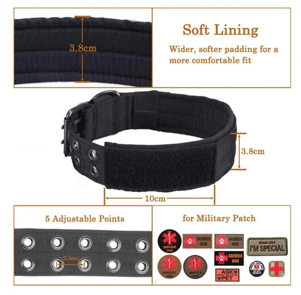 Adjustable Tactical Dog Collar – Reflective Nylon, Heavy Duty Training Collar