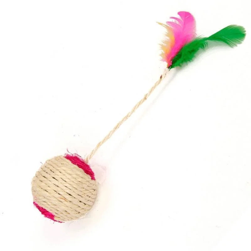 Cat Scratching Ball Toy – Interactive Sisal Feather Ball for Kittens & Cats