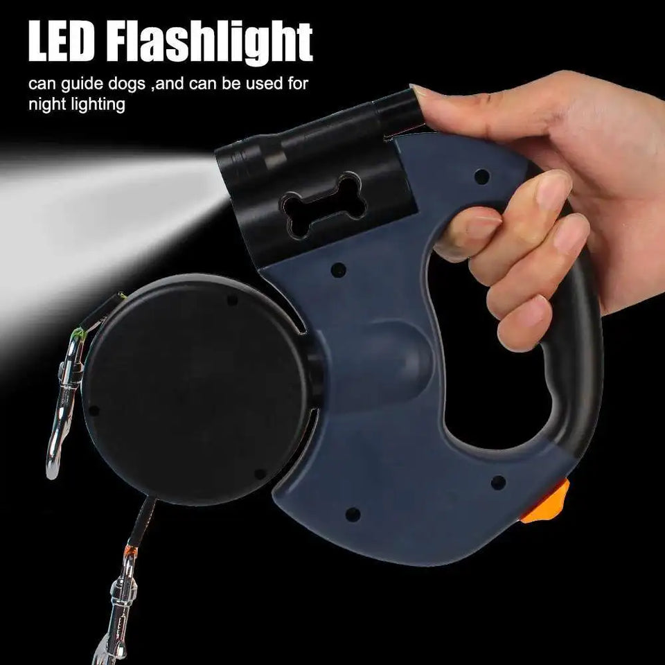 Dual Dog Leash with Tangle-Free Swivel & LED Light